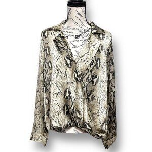 Anthropologie‎ Endless Rose S Oversized Snake Print Satin Wrap Blouse Whimsigoth